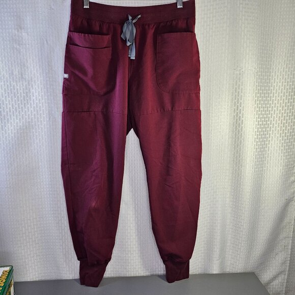 Figs Burgundy Jogger Scrub Pants With Drawstring Waist and pockets - Picture 1 of 10